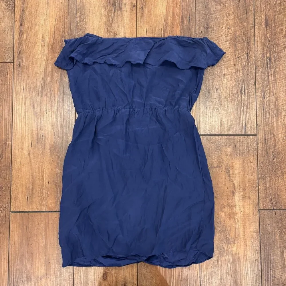 Amanda Uprichard Joan Dress Silk Strapless Navy Ruffle Mini Tulip Hem Womens M